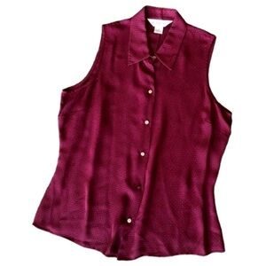 Brooks Brothers Maroon Sleeveless Button Down Silk Blouse Size 12